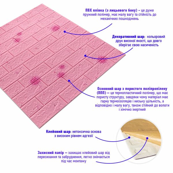 Декоративна 3D панель самоклейка під світло-рожевий цегла Кульбабка 700х770х5мм (022) SW-00000023 SW-00000023 фото