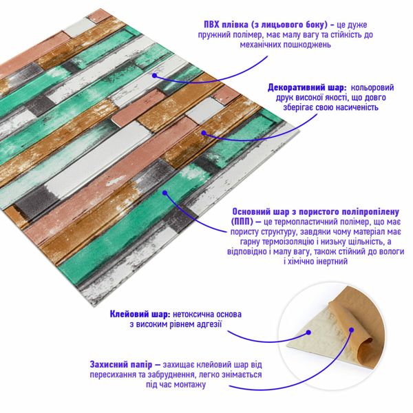 Самоклеюча декоративна 3D панель м'ятне дерево 700x700x5мм (057) SW-00000238 SW-00000238 фото