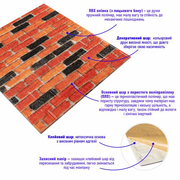 Самоклеюча декоративна 3D панель під бежево-коричневу матову цеглу катеринослав 700х770х5мм (047M) SW-00000636 SW-00000636 фото